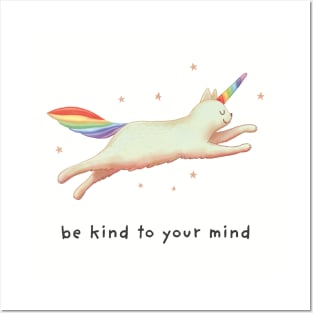 Be kind to your mind with unicorn cat for cat lovers Posters and Art